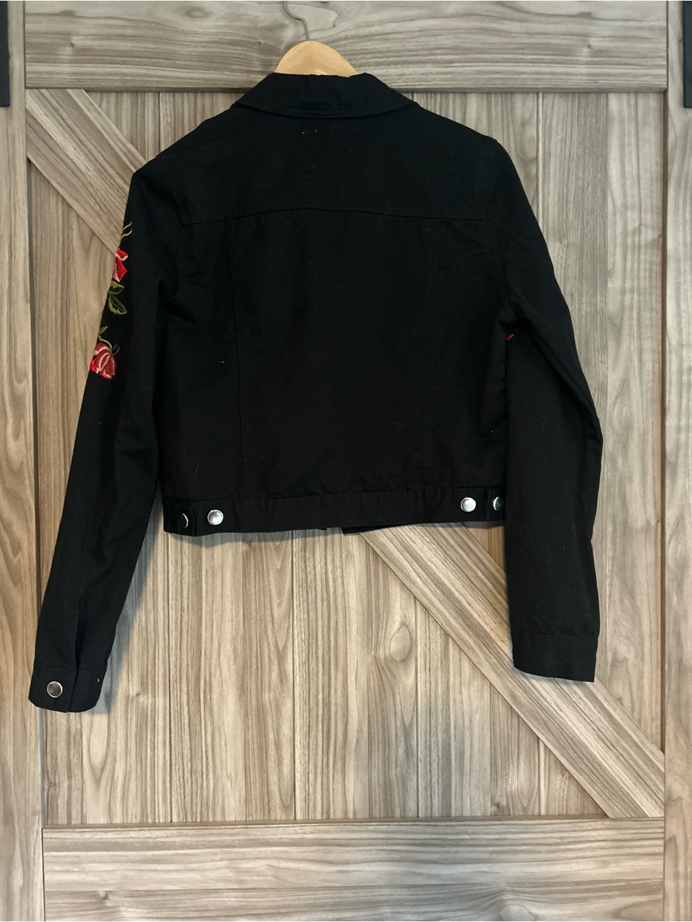 Black Y2K Jacket with Rose Embroidery - Size Small -Floral - Picture 2 of 6